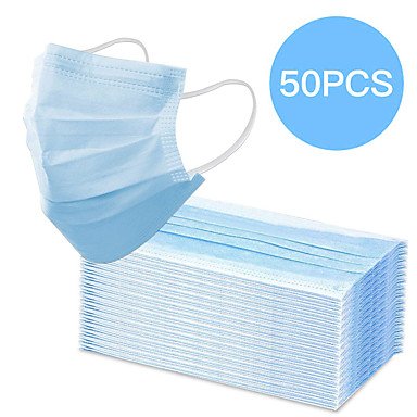 50 pcs Maschera viso Protezione 3 strati Disponibile Non tessuto CE Certificazione Per uomo Per donna Blu